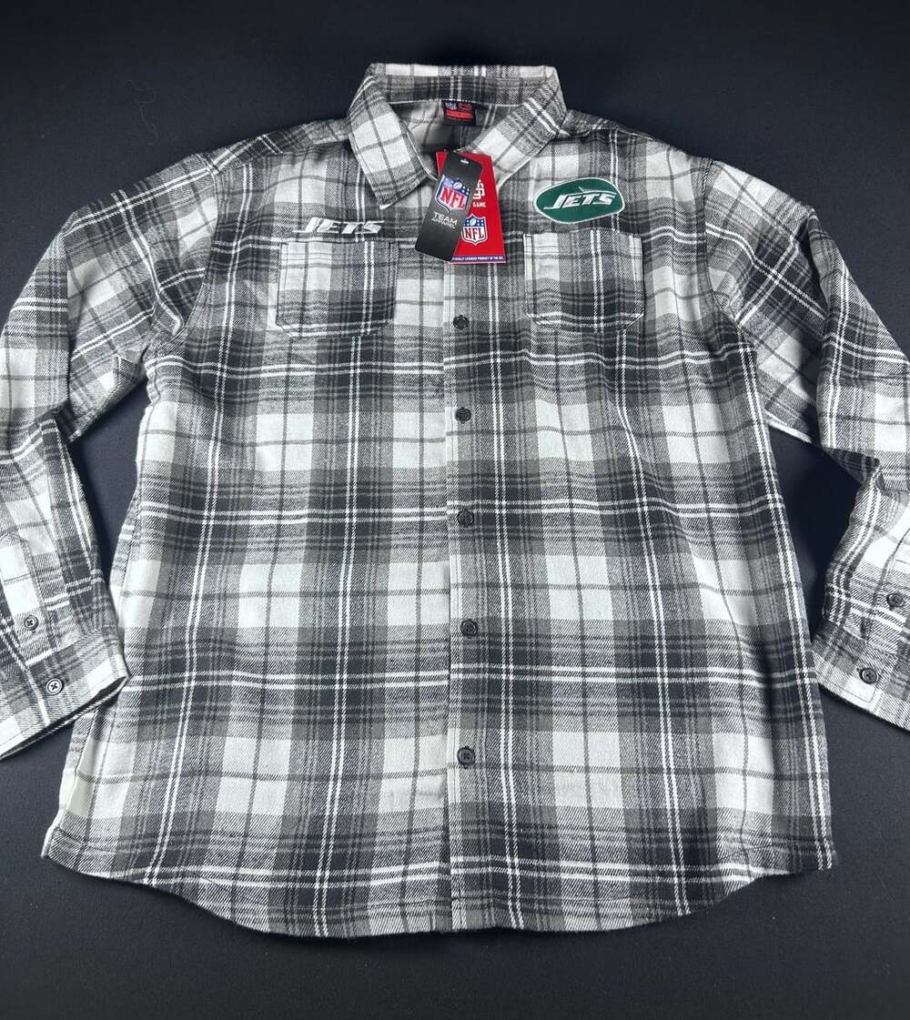Ultra Game NFL New York Jets Plaid Flannel Long Sleeve Button-Up Shirt L NWT